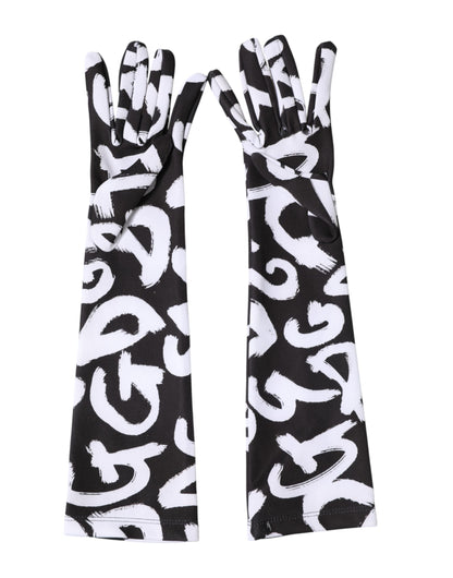 Dolce & Gabbana Stretch Polyester Mittens Elbow Length Gloves - Black White Signature