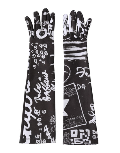 Dolce & Gabbana Stretch Polyester Mittens Elbow Length Gloves - Black White Signature