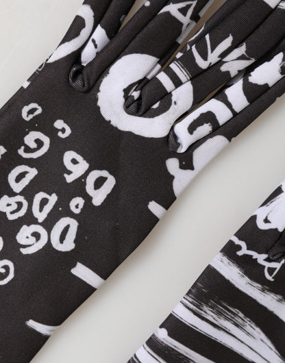 Dolce & Gabbana Stretch Polyester Mittens Elbow Length Gloves - Black White Signature