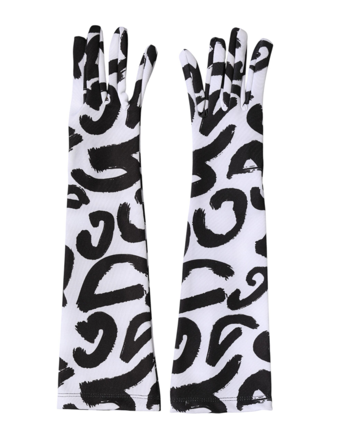 Dolce & Gabbana Stretch Polyester Mittens Elbow Length Gloves - Black White Signature