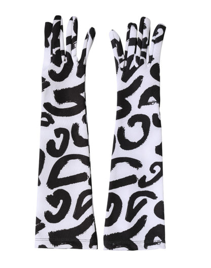 Dolce & Gabbana Stretch Polyester Mittens Elbow Length Gloves - Black White Signature