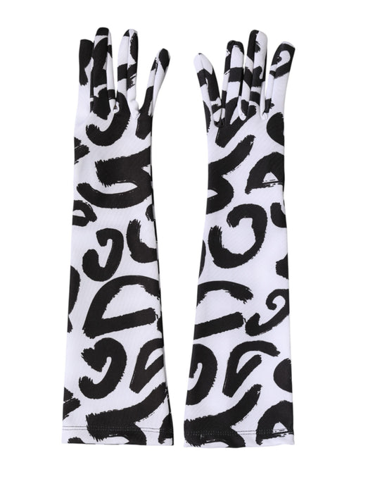 Dolce & Gabbana Stretch Polyester Mittens Elbow Length Gloves - Black White Signature