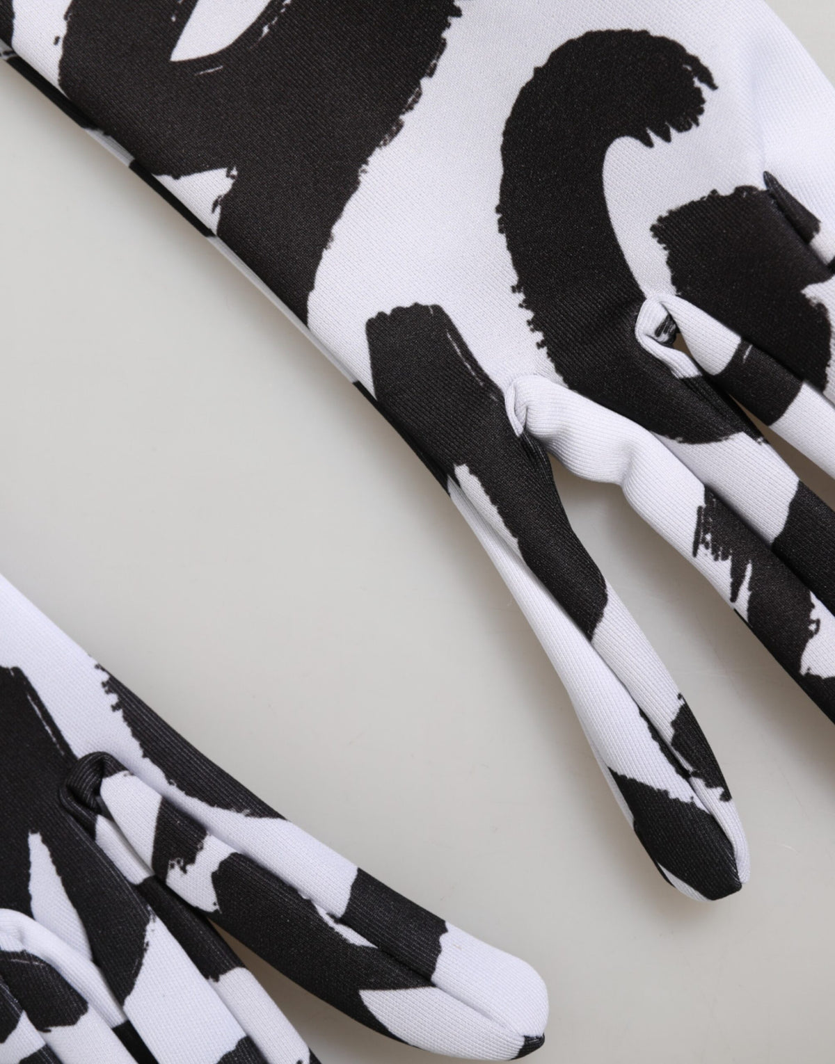 Dolce & Gabbana Stretch Polyester Mittens Elbow Length Gloves - Black White Signature