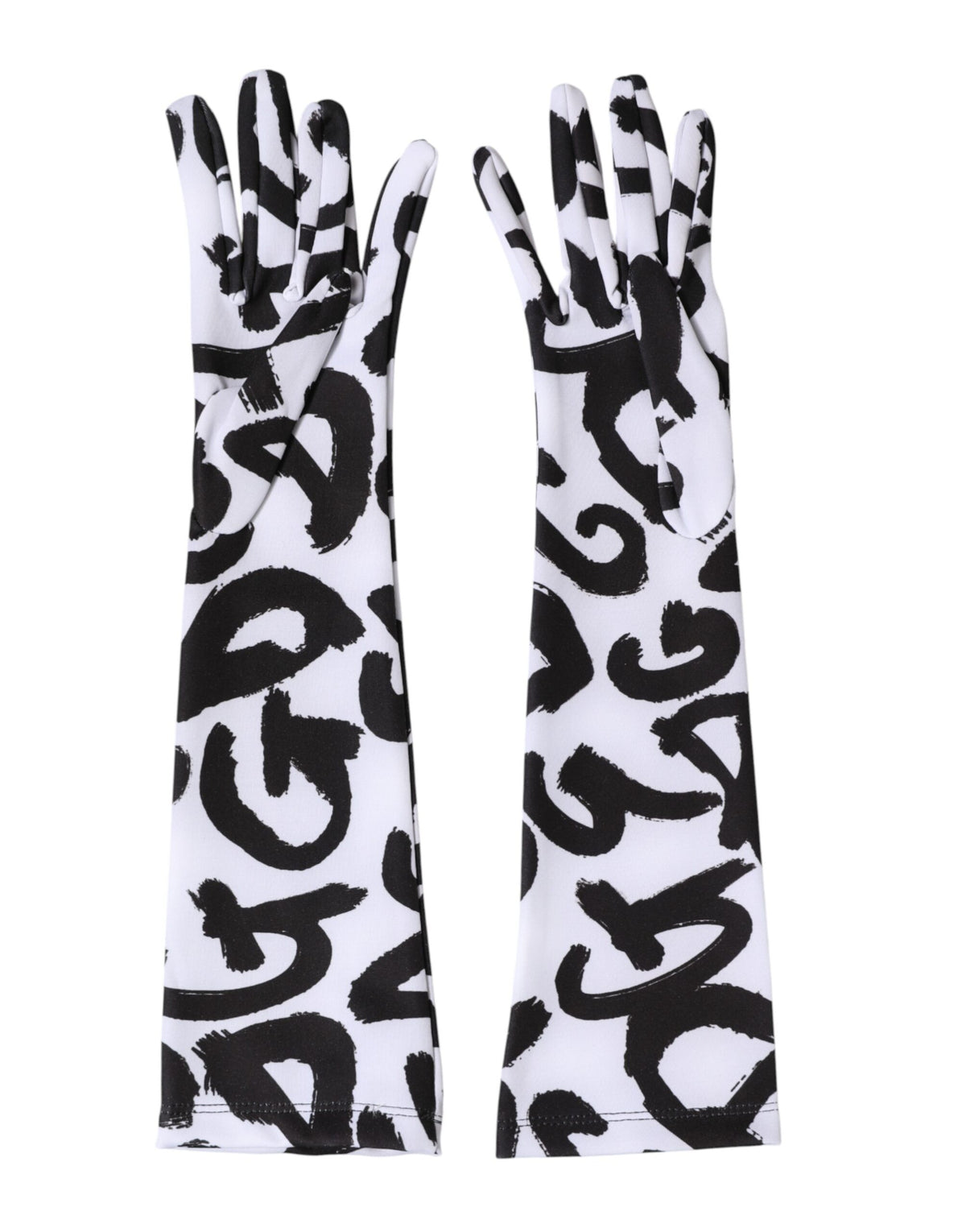 Dolce & Gabbana Stretch Polyester Mittens Elbow Length Gloves - Black White Signature