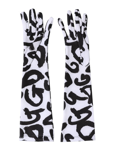 Dolce & Gabbana Stretch Polyester Mittens Elbow Length Gloves - Black White Signature