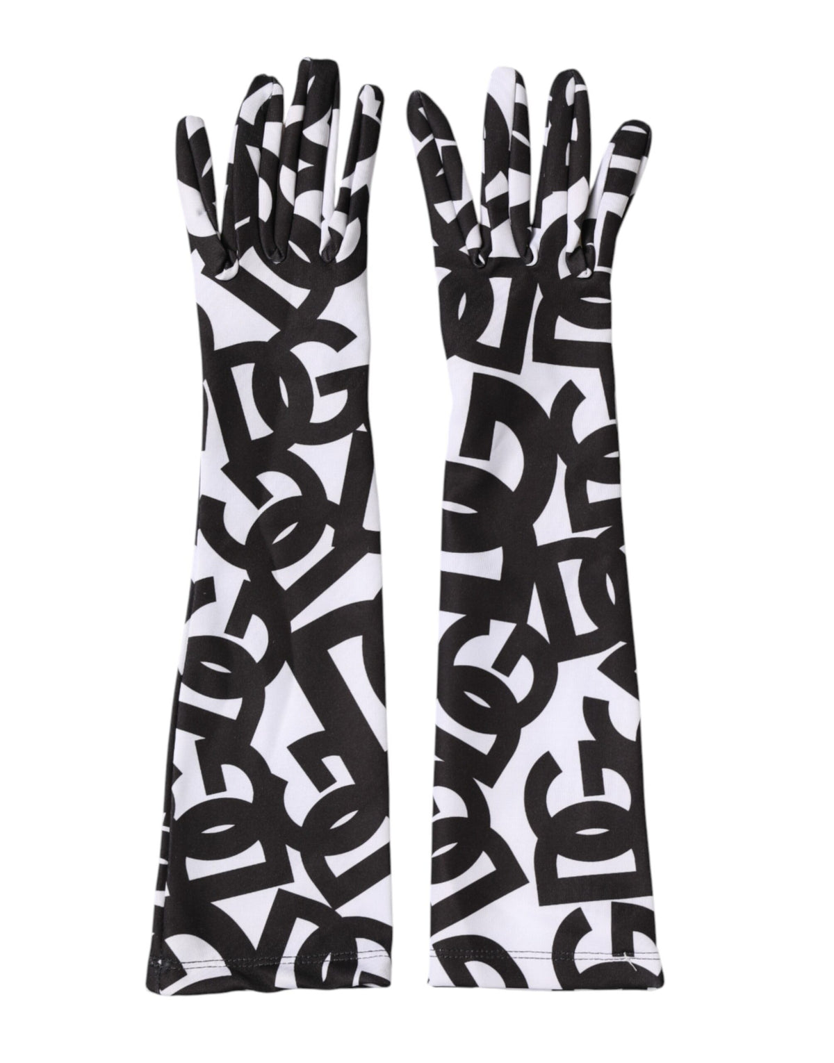 Dolce & Gabbana Stretch Polyester Mittens Elbow Length Gloves - Black White Signature