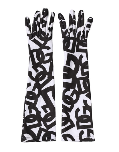Dolce & Gabbana Stretch Polyester Mittens Elbow Length Gloves - Black White Signature