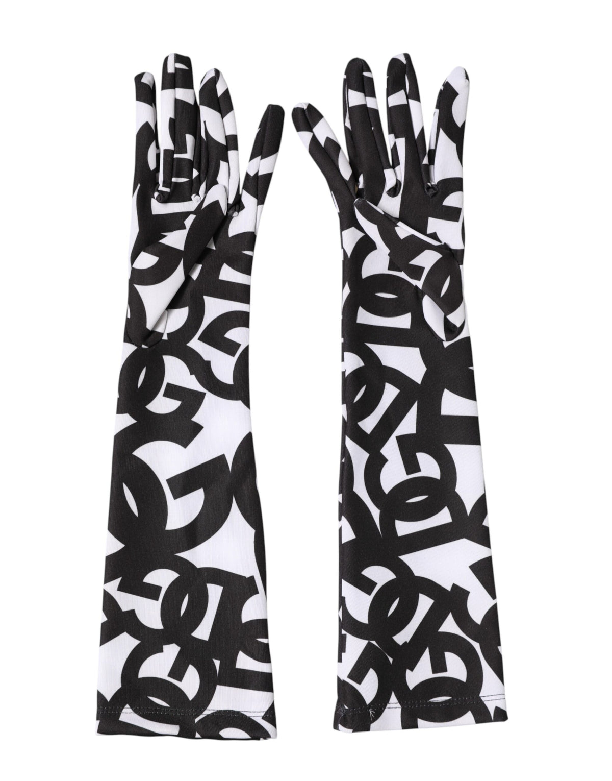 Dolce & Gabbana Stretch Polyester Mittens Elbow Length Gloves - Black White Signature