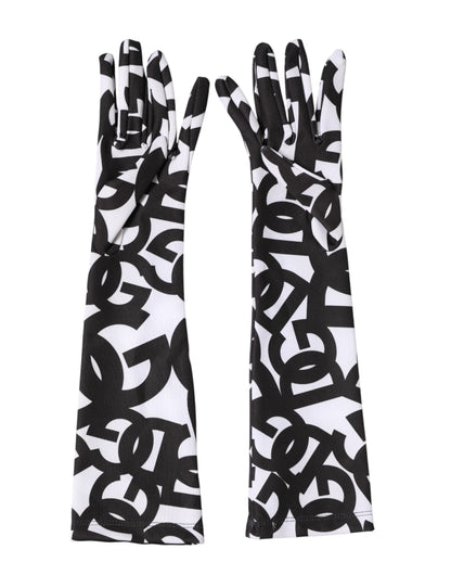 Dolce & Gabbana Stretch Polyester Mittens Elbow Length Gloves - Black White Signature