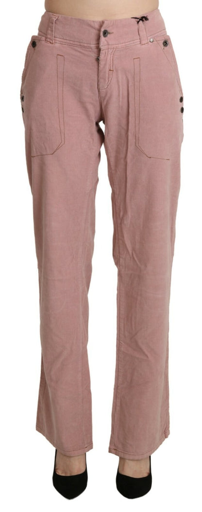 Ermanno Scervino Women's Straight High Rise Cotton Trousers - Pink