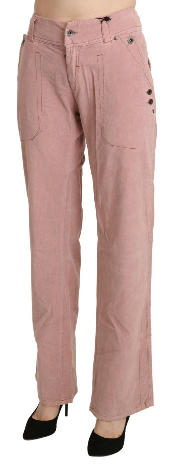 Ermanno Scervino Women's Straight High Rise Cotton Trousers - Pink