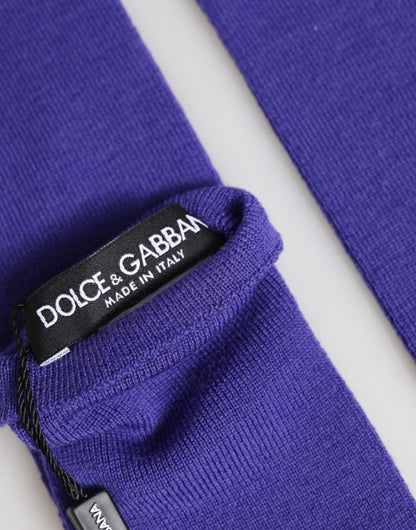 Dolce & Gabbana Virgin Wool Mittens Fingerless Gloves Elbow Length - Violet Signature