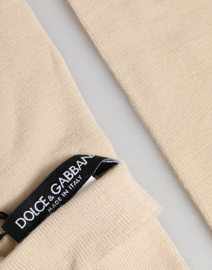 Dolce & Gabbana Virgin Wool Mittens Fingerless Gloves Elbow Length - Beige Signature