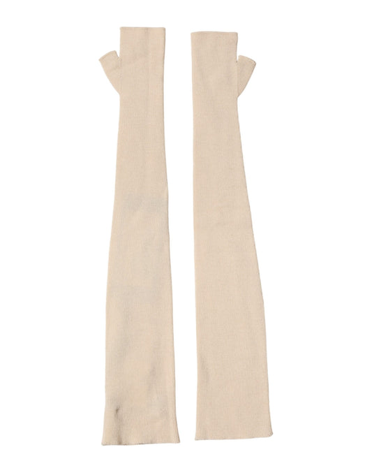 Dolce & Gabbana Virgin Wool Mittens Fingerless Gloves Elbow Length - Beige Signature
