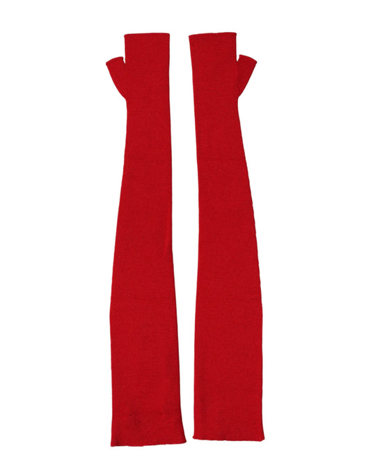 Dolce & Gabbana Virgin Wool Mittens Fingerless Gloves Elbow Length - Red Signature