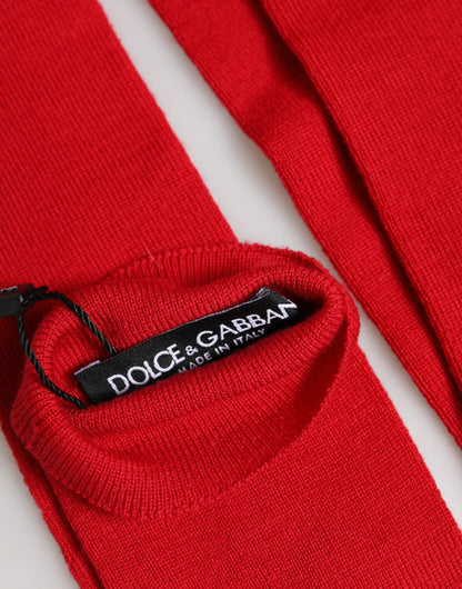 Dolce & Gabbana Virgin Wool Mittens Fingerless Gloves Elbow Length - Red Signature