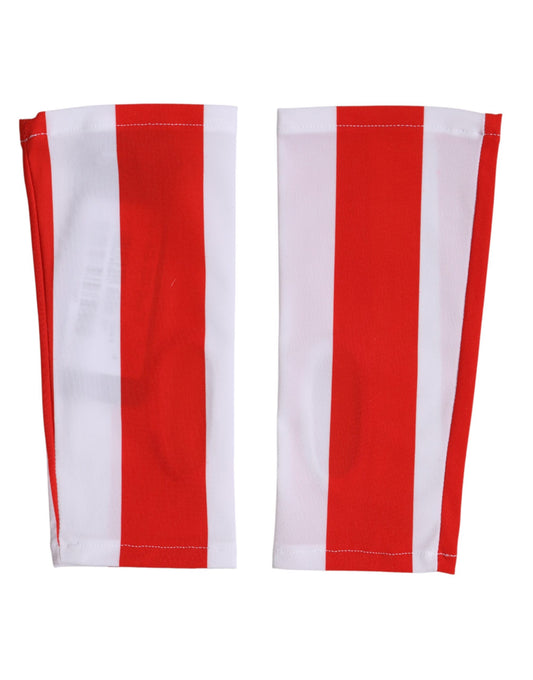 Dolce & Gabbana Stretch Nylon Fingerless Gloves Wrist Length - Red White Signature