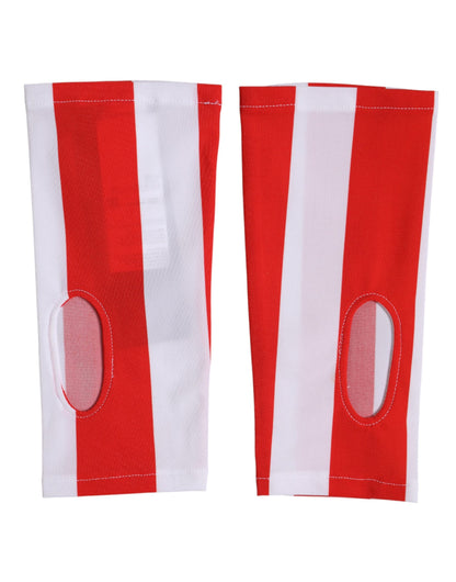 Dolce & Gabbana Stretch Nylon Fingerless Gloves Wrist Length - Red White Signature