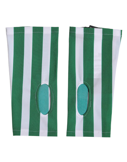 Dolce & Gabbana Stretch Nylon Fingerless Gloves Wrist Length - Green White Signature
