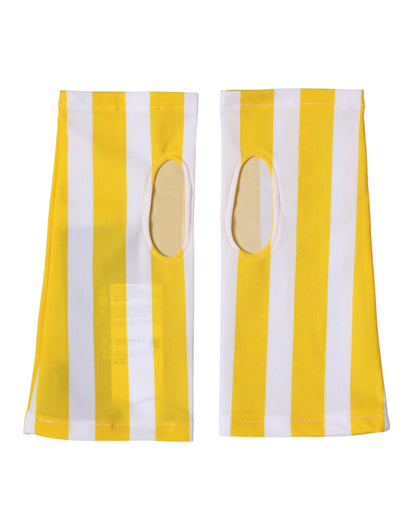 Dolce & Gabbana Stretch Nylon Fingerless Gloves Wrist Length - White Yellow Signature