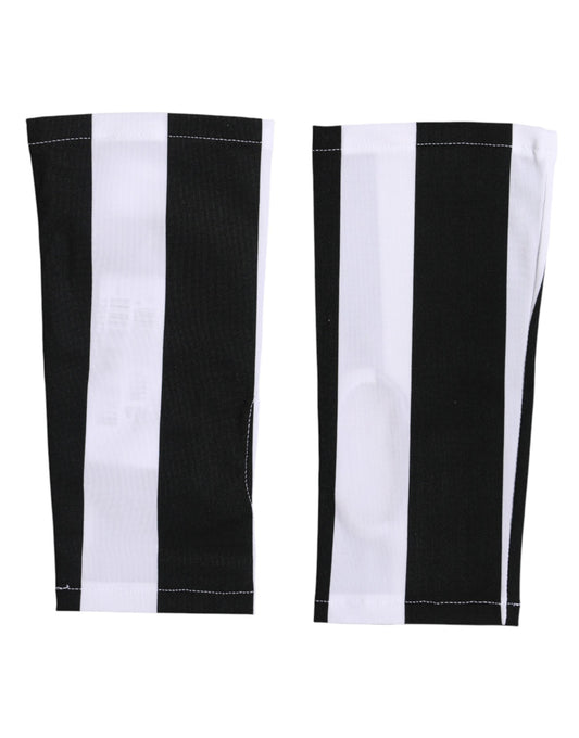 Dolce & Gabbana Stretch Nylon Fingerless Gloves Wrist Length - Black White Signature