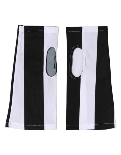 Dolce & Gabbana Stretch Nylon Fingerless Gloves Wrist Length - Black White Signature