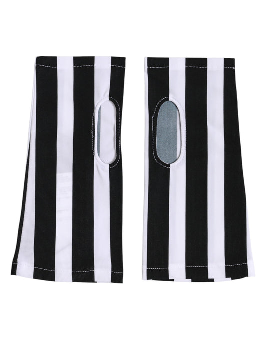Dolce & Gabbana Stretch Nylon Fingerless Gloves Wrist Length - Black White Signature