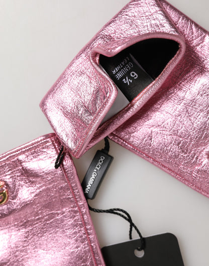 Dolce & Gabbana Polyurethane Leather & Silk Mittens Wrist Length Gloves - Pink