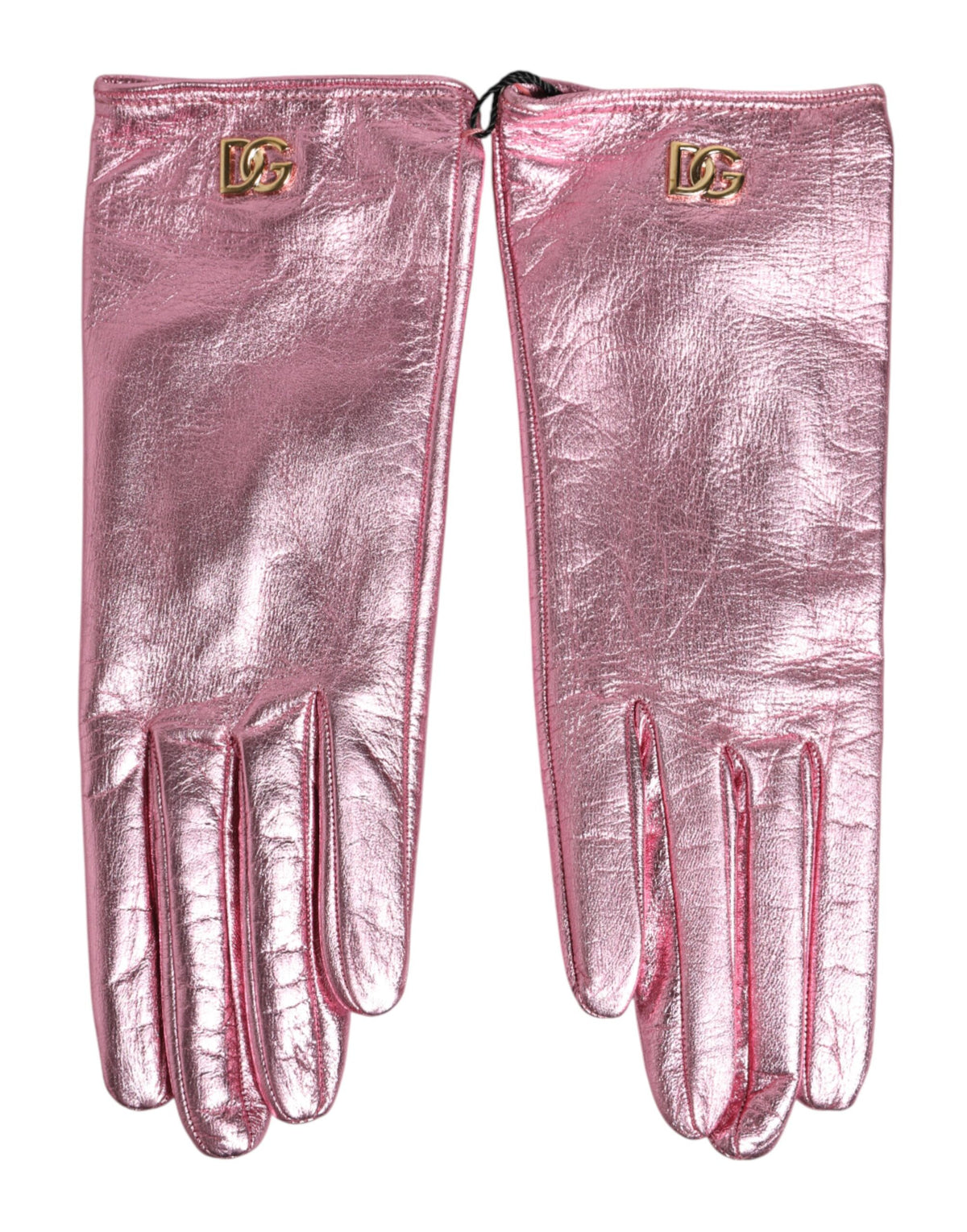 Dolce & Gabbana Polyurethane Leather & Silk Mittens Wrist Length Gloves - Pink