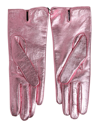 Dolce & Gabbana Polyurethane Leather & Silk Mittens Wrist Length Gloves - Pink