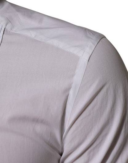Dolce & Gabbana White Cotton Collared Long Sleeve GOLD Dress  Shirt
