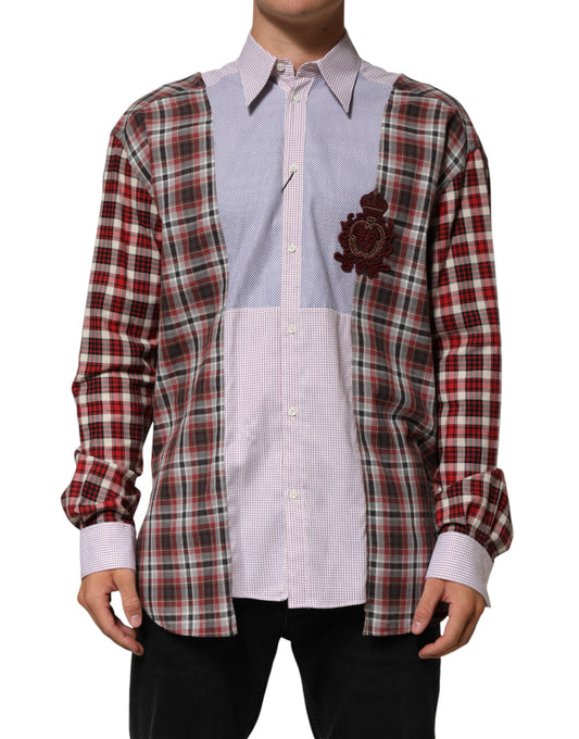 Dolce & Gabbana Men's Regular Fit Long-Sleeve Cotton Dress Shirt - Multicolor Patterned Checkered