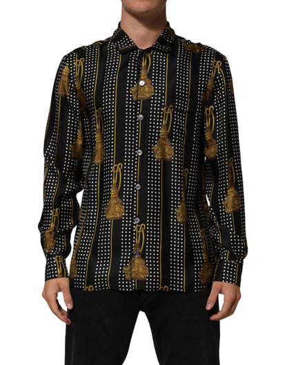 Dolce & Gabbana Men's Regular Fit Long-Sleeve Silk Dress Shirt - Black Patterned Signature