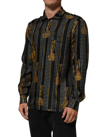 Dolce & Gabbana Men's Regular Fit Long-Sleeve Silk Dress Shirt - Black Patterned Signature