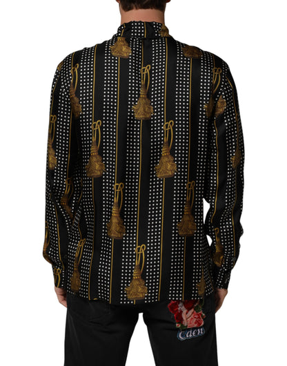 Dolce & Gabbana Men's Regular Fit Long-Sleeve Silk Dress Shirt - Black Patterned Signature