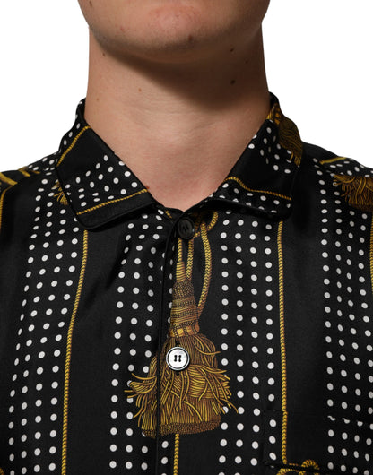 Dolce & Gabbana Men's Regular Fit Long-Sleeve Silk Dress Shirt - Black Patterned Signature