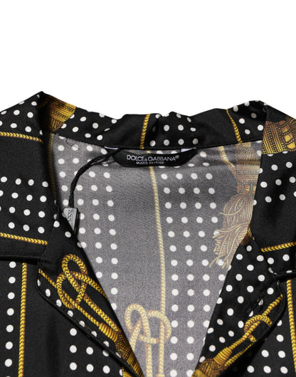 Dolce & Gabbana Men's Regular Fit Long-Sleeve Silk Dress Shirt - Black Patterned Signature