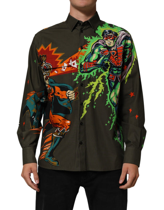 Dolce & Gabbana Men's Regular Fit Long-Sleeve Cotton Dress Shirt - Brown Patterned Print
