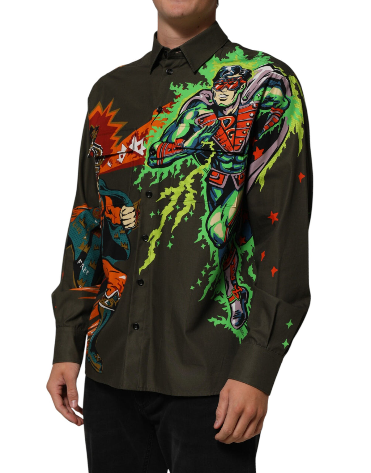 Dolce & Gabbana Men's Regular Fit Long-Sleeve Cotton Dress Shirt - Brown Patterned Print