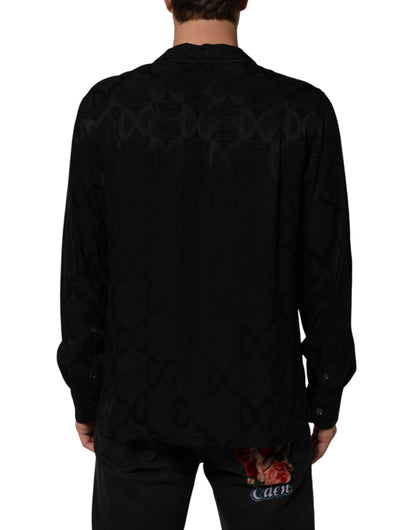 Dolce & Gabbana Black DG Logo Silk Men Long Sleeves Shirt