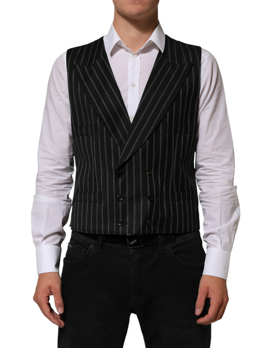 Dolce & Gabbana Men's Silk Cotton Viscose Wool Vest - Black Striped