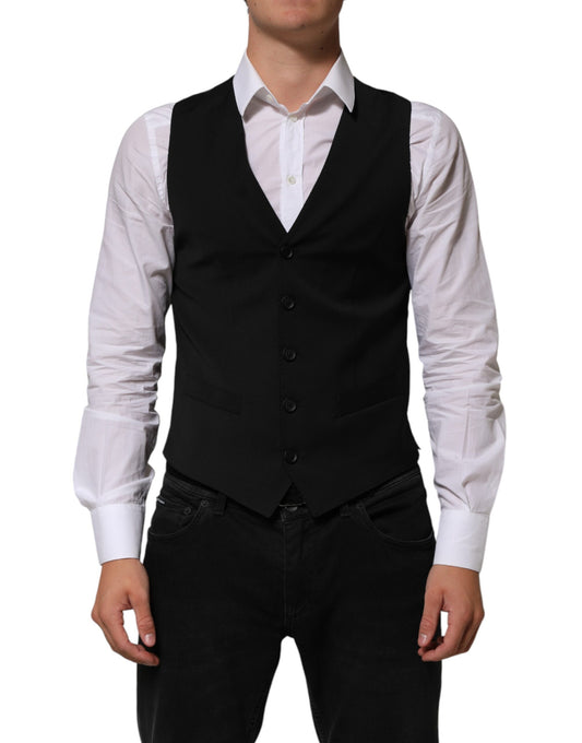 Dolce & Gabbana Men's Polyester Viscose Wool Vest - Black