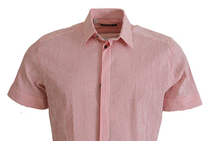 Dolce & Gabbana Red White Striped Cotton Short Sleeve Shirt