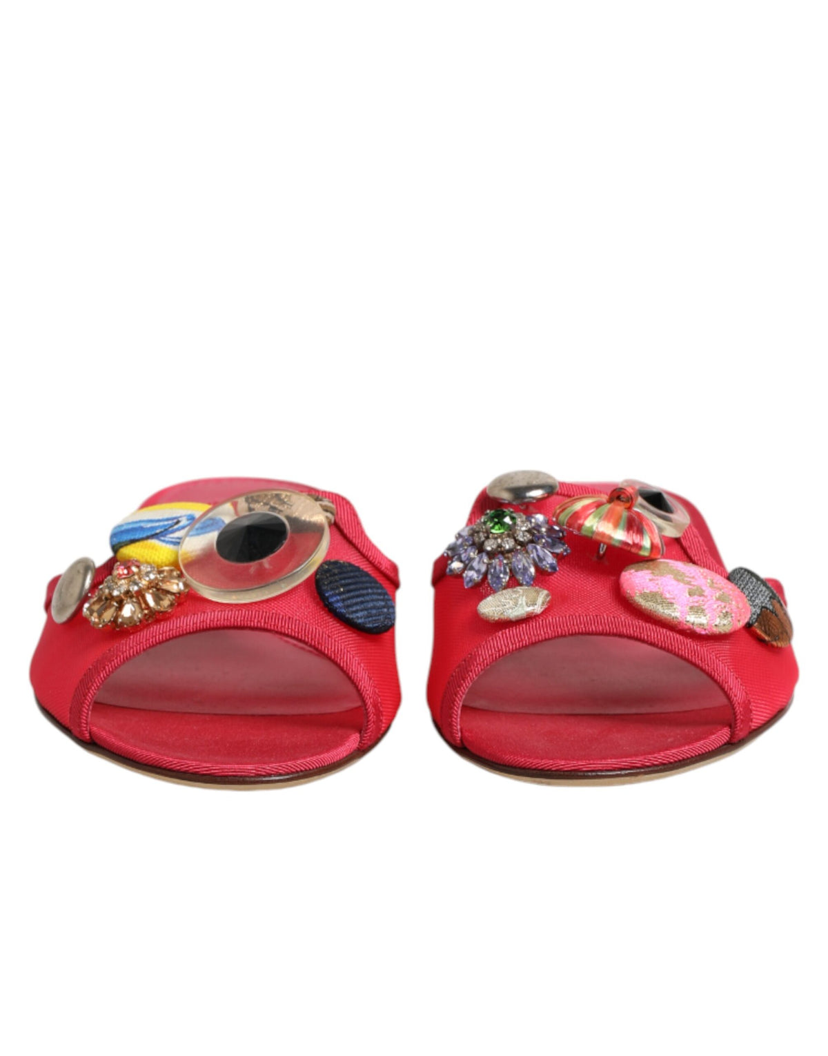 Dolce & Gabbana Women's Polyamide Viscose & Goat Leather Flat Slider Shoes - Red