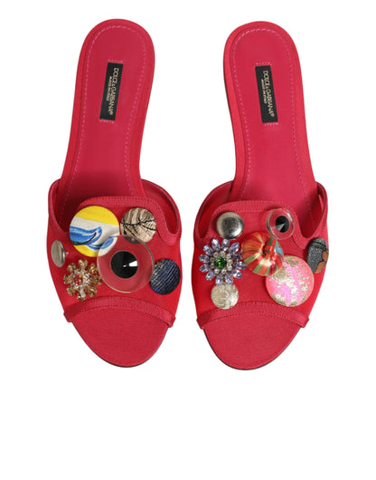 Dolce & Gabbana Women's Polyamide Viscose & Goat Leather Flat Slider Shoes - Red