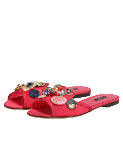 Dolce & Gabbana Women's Polyamide Viscose & Goat Leather Flat Slider Shoes - Red