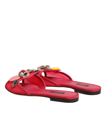 Dolce & Gabbana Women's Polyamide Viscose & Goat Leather Flat Slider Shoes - Red