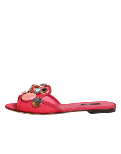Dolce & Gabbana Women's Polyamide Viscose & Goat Leather Flat Slider Shoes - Red