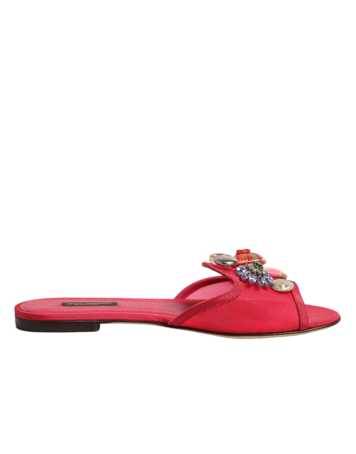Dolce & Gabbana Women's Polyamide Viscose & Goat Leather Flat Slider Shoes - Red
