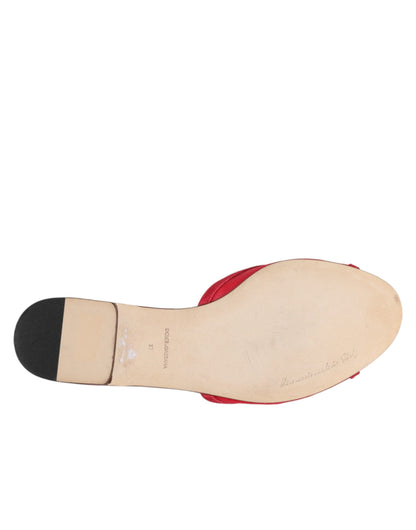 Dolce & Gabbana Women's Polyamide Viscose & Goat Leather Flat Slider Shoes - Red